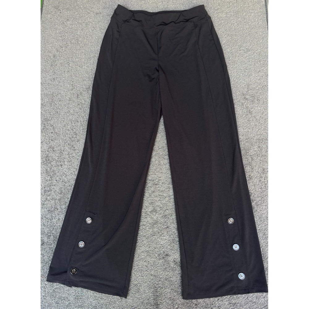 Susan Graver Wide Leg Pants Women's XS Black Polyester Stretch Ankle Button